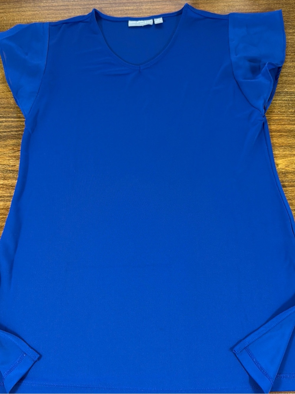 Susan Graver Premiere Women's V-Neck Short Sleeve Top Tunic Royal Blue